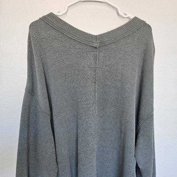 Aerie | Wonder Textured V-Neck Sage Slouchy Sweatshirt Women's XL - Picture 7 of 8